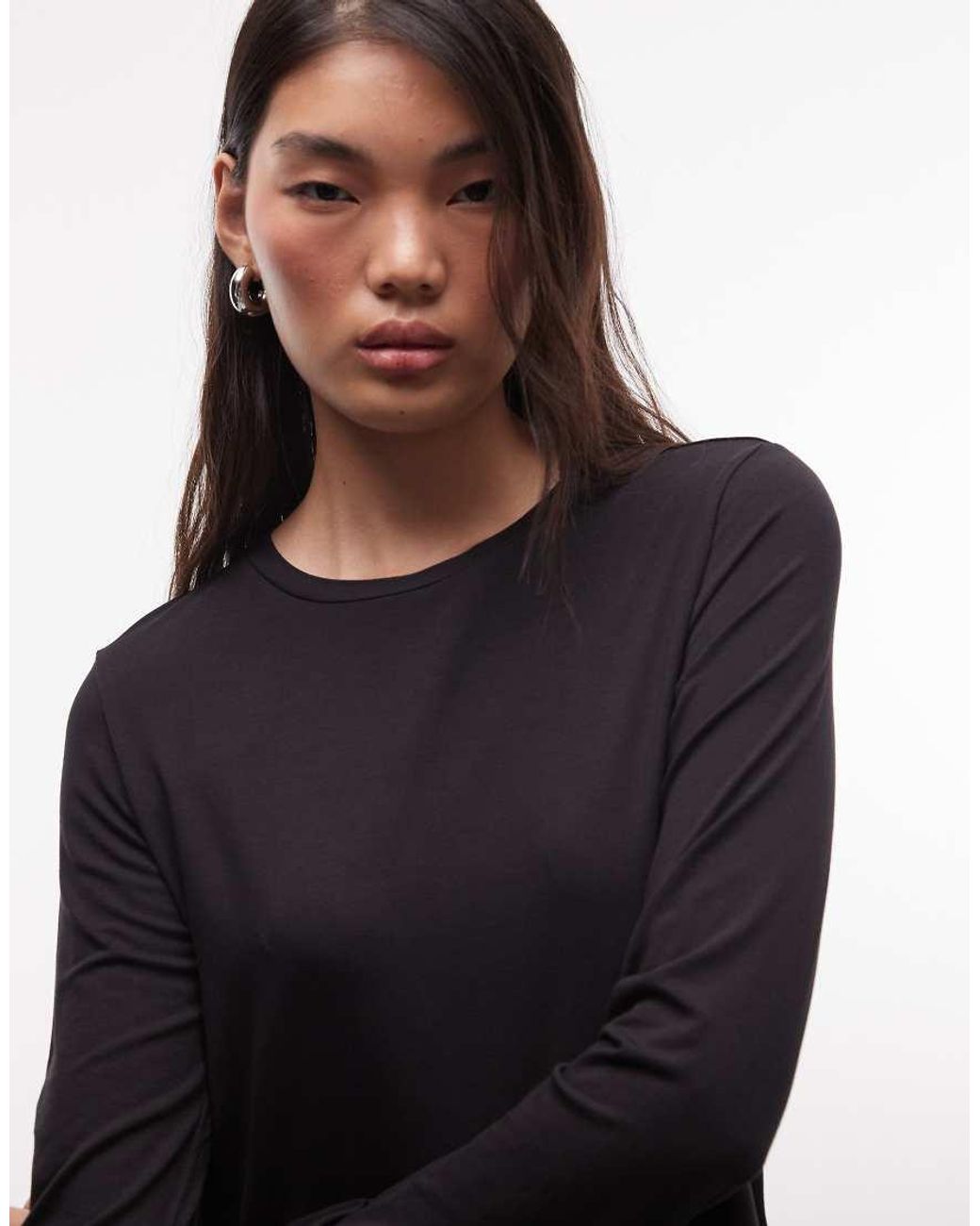 Monki Black Long Fluted Sleeve Jersey Top