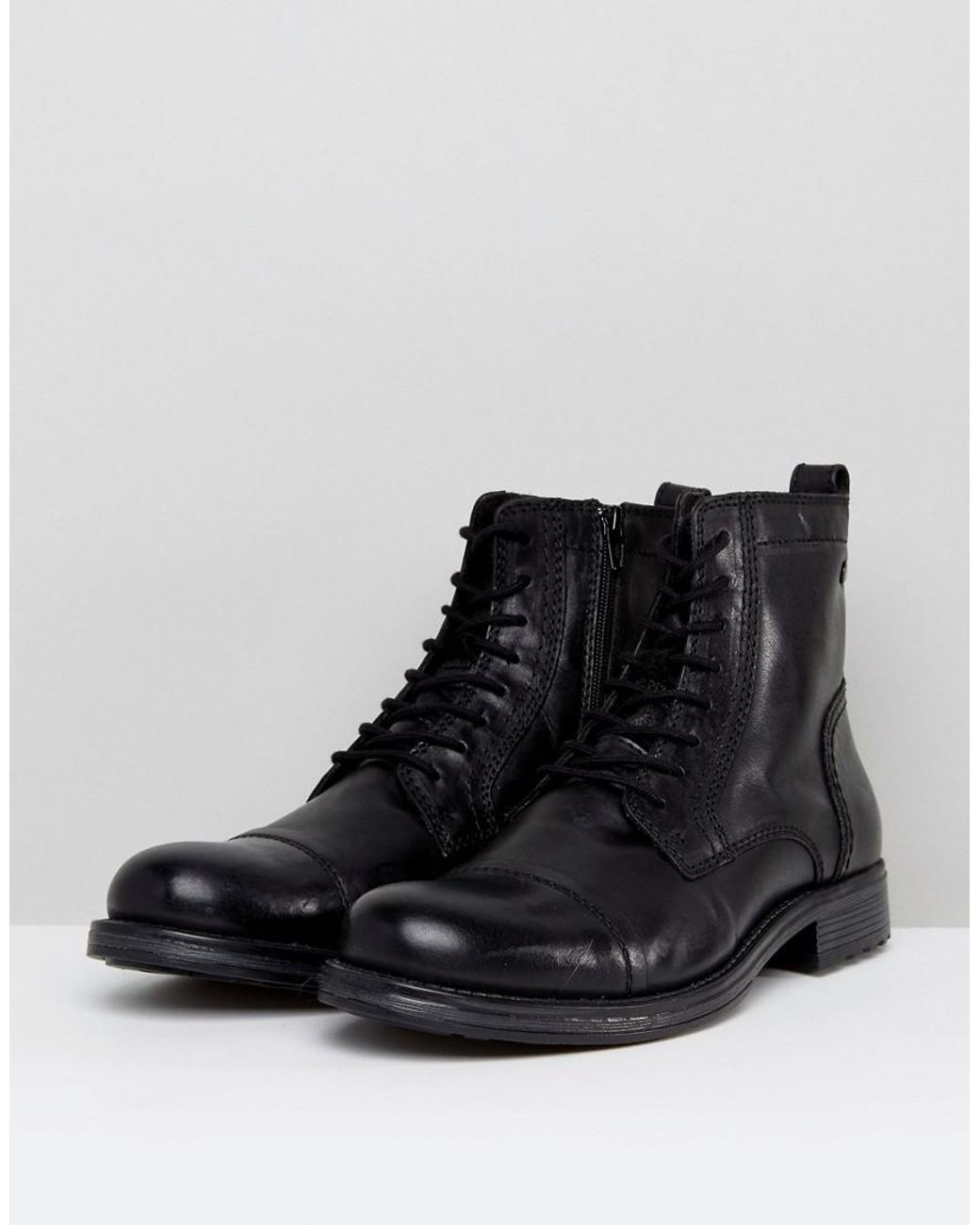Jack & Jones Russel Leather Lace Up Boots in Black for Men | Lyst Canada