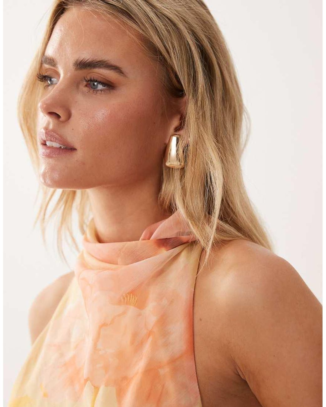 ASOS Natural Asos Design Petite Chiffon High Neck Double Layer Maxi Dress