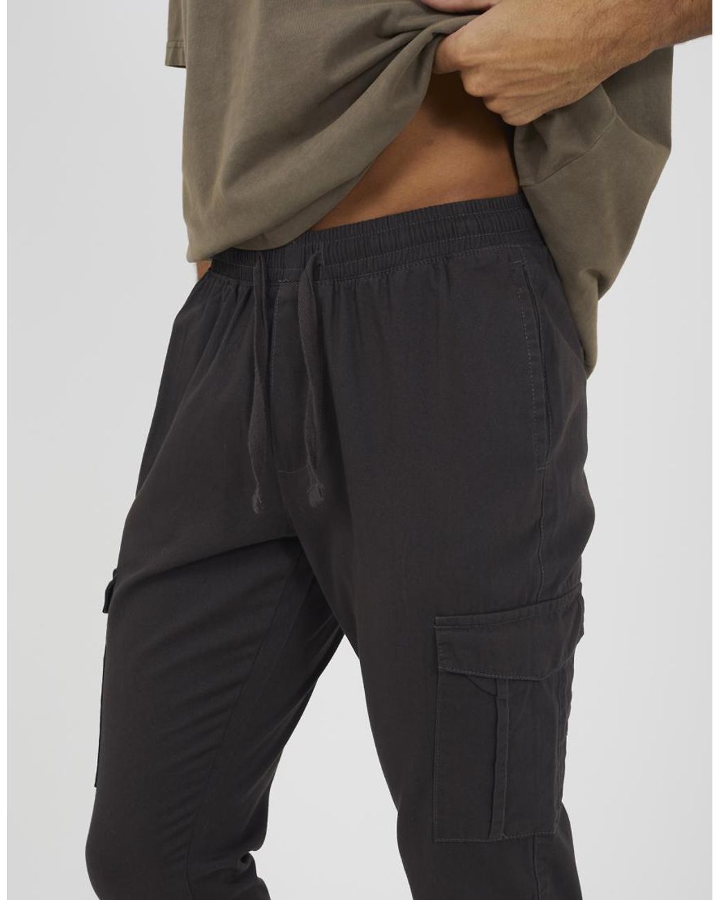 Brave Soul Black Cotton Twill Cargo Trousers for men