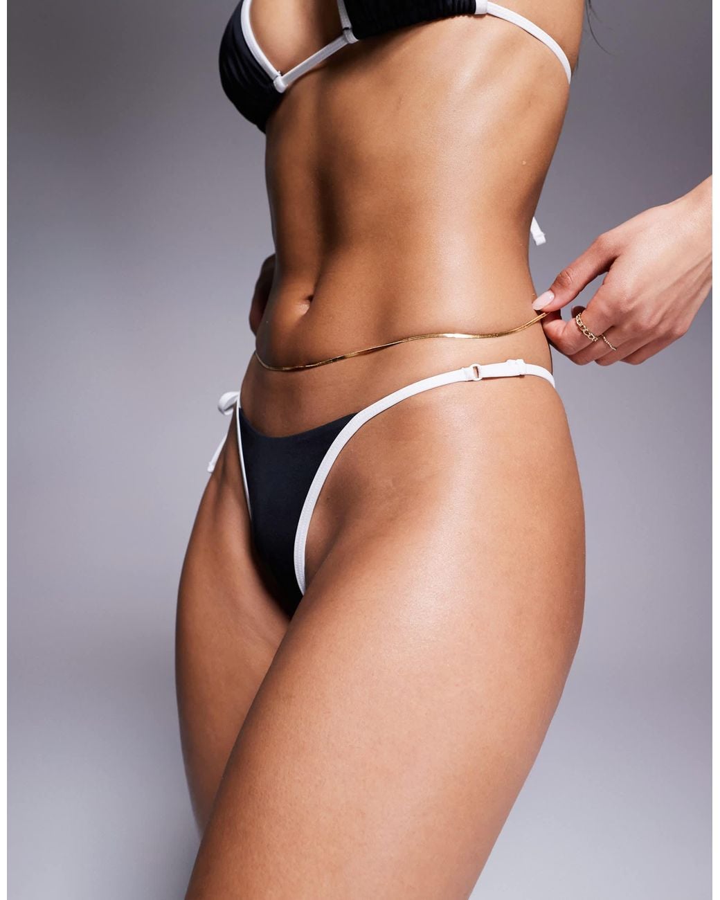 ASOS Black Contrast Binding Tie Side Bikini Bottom