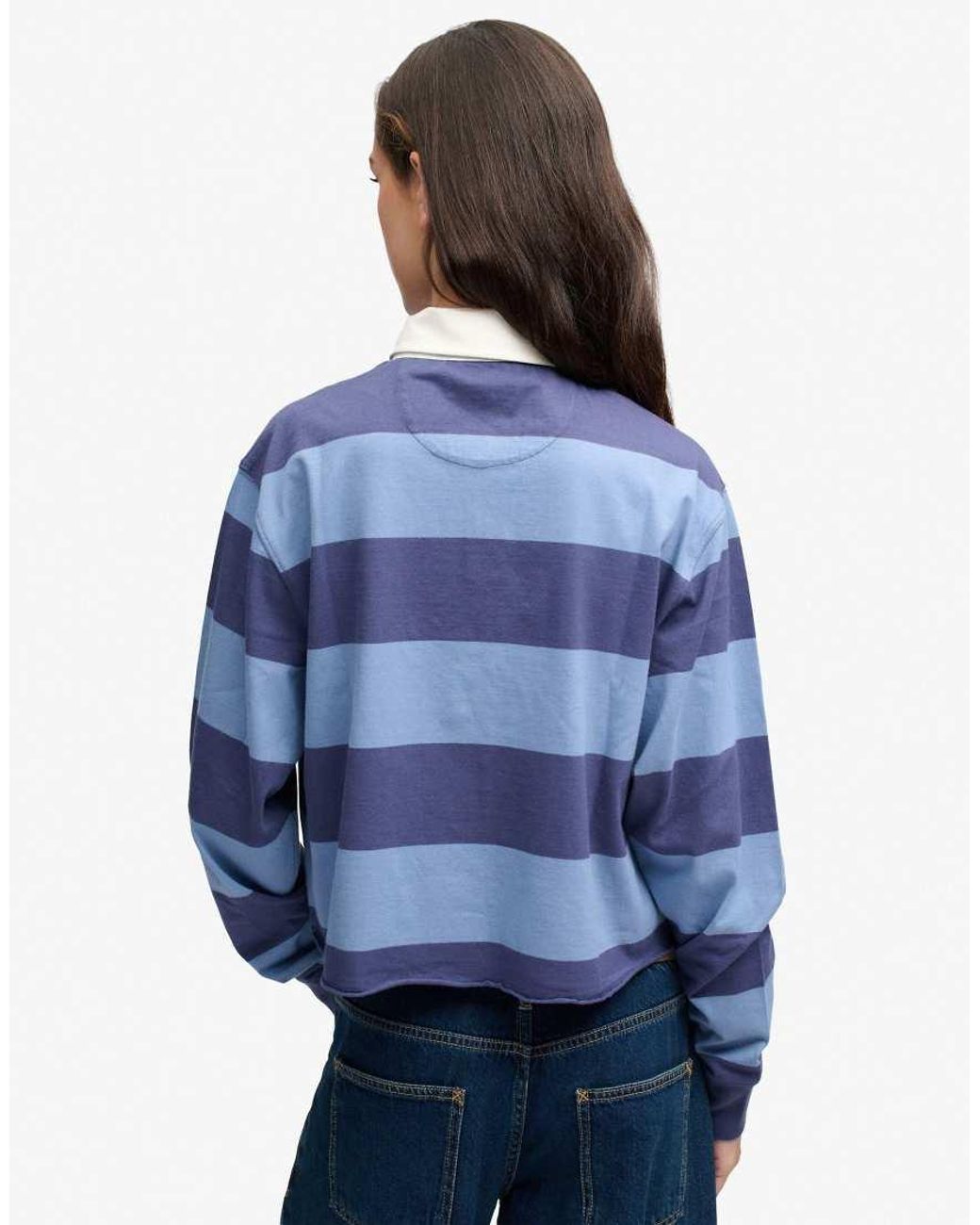 Superdry Blue Athletic Essential Cropped Stripe Rugby Top