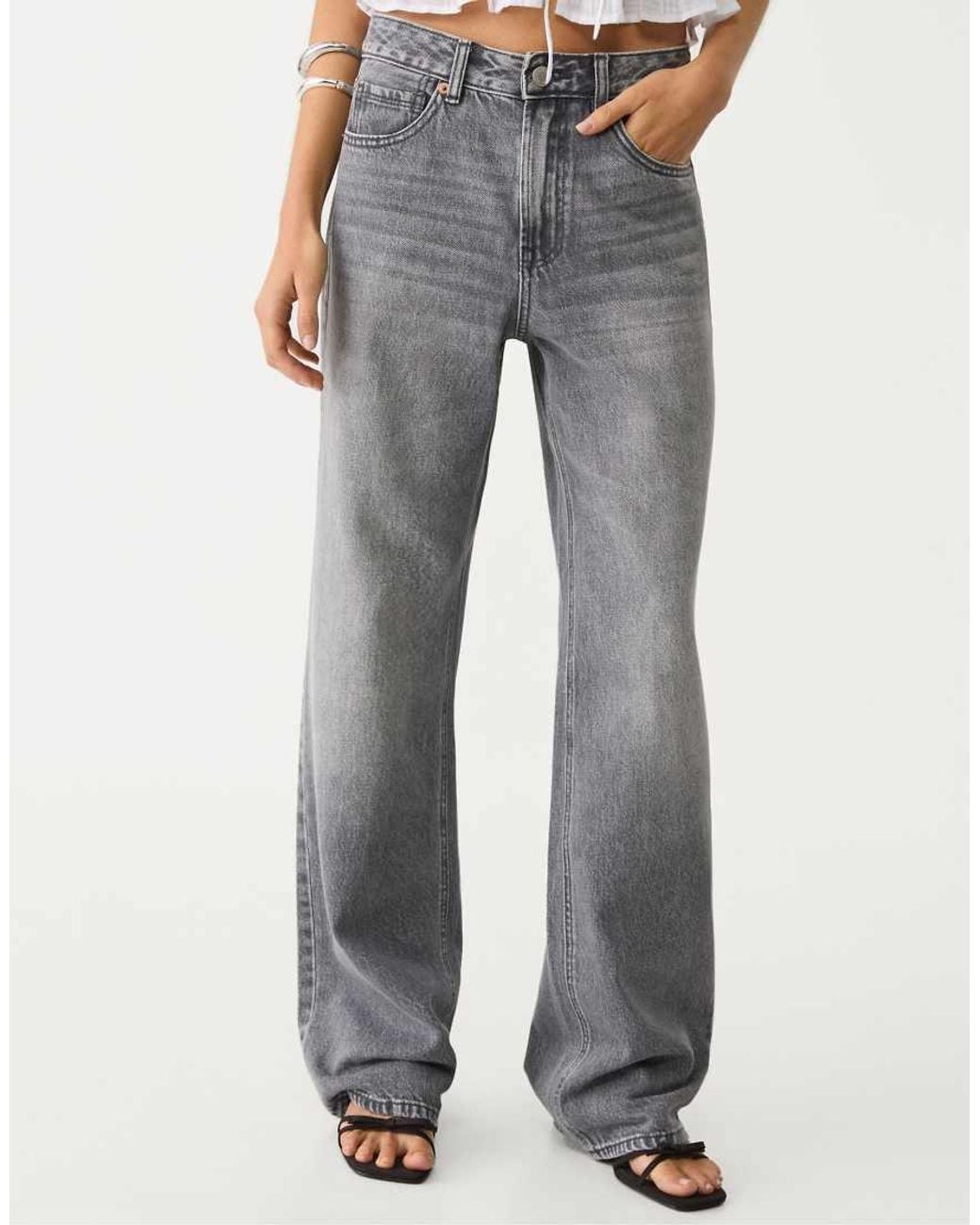 Stradivarius Blue Tall D92 Straight Wide-leg Jeans