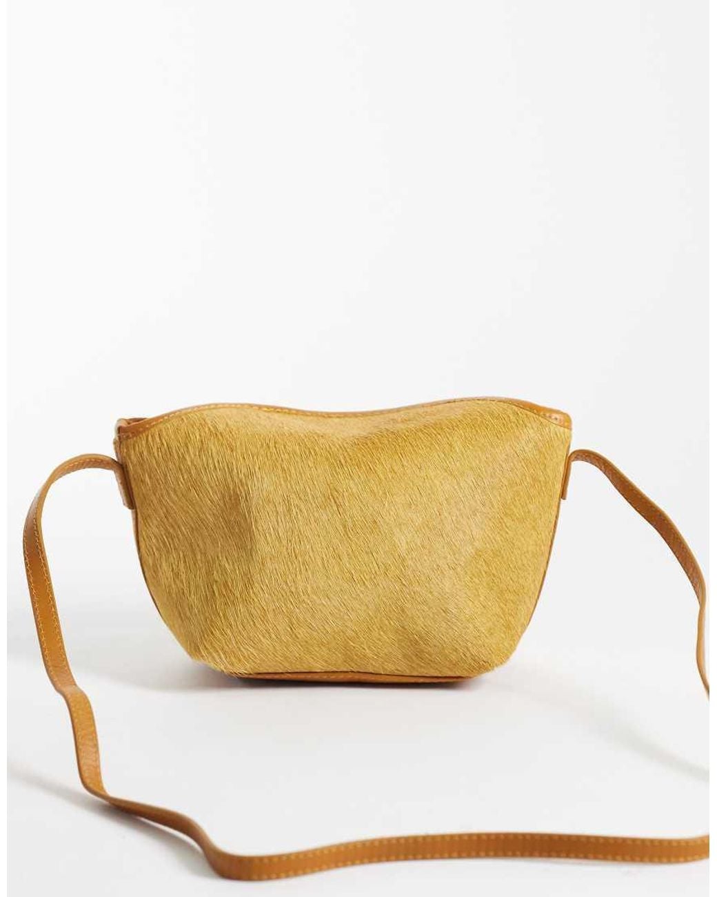 ASOS Natural Hair On Leather Mini Flap Top Crossbody Bag