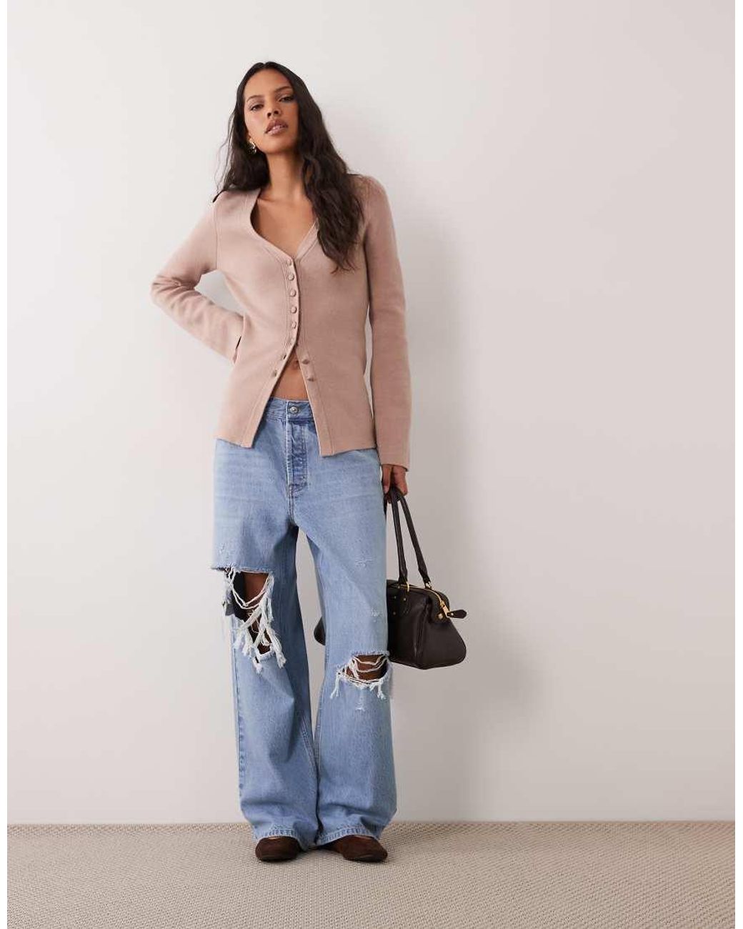 ASOS Pink V Neck Structured Waisted Cardigan