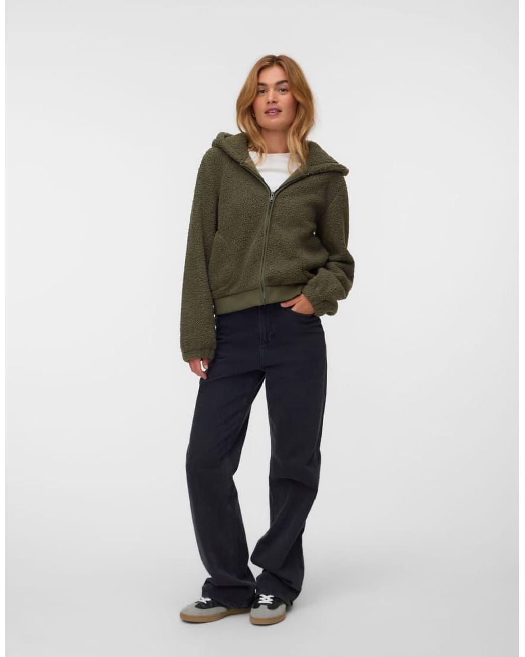 Vero Moda Green Flash Teddy Zip-Up Hooded Jacket