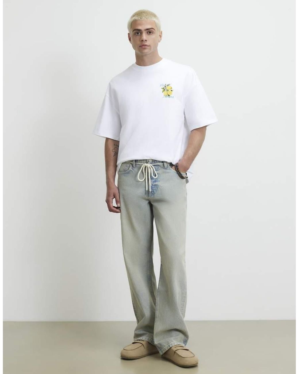 River Island White Cotton Vita Limone T-Shirt for men