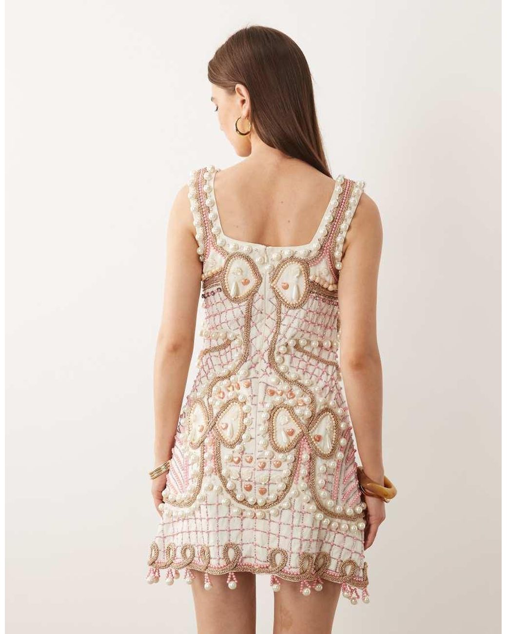 ASOS Natural Embellished Square Neck Mini Dress