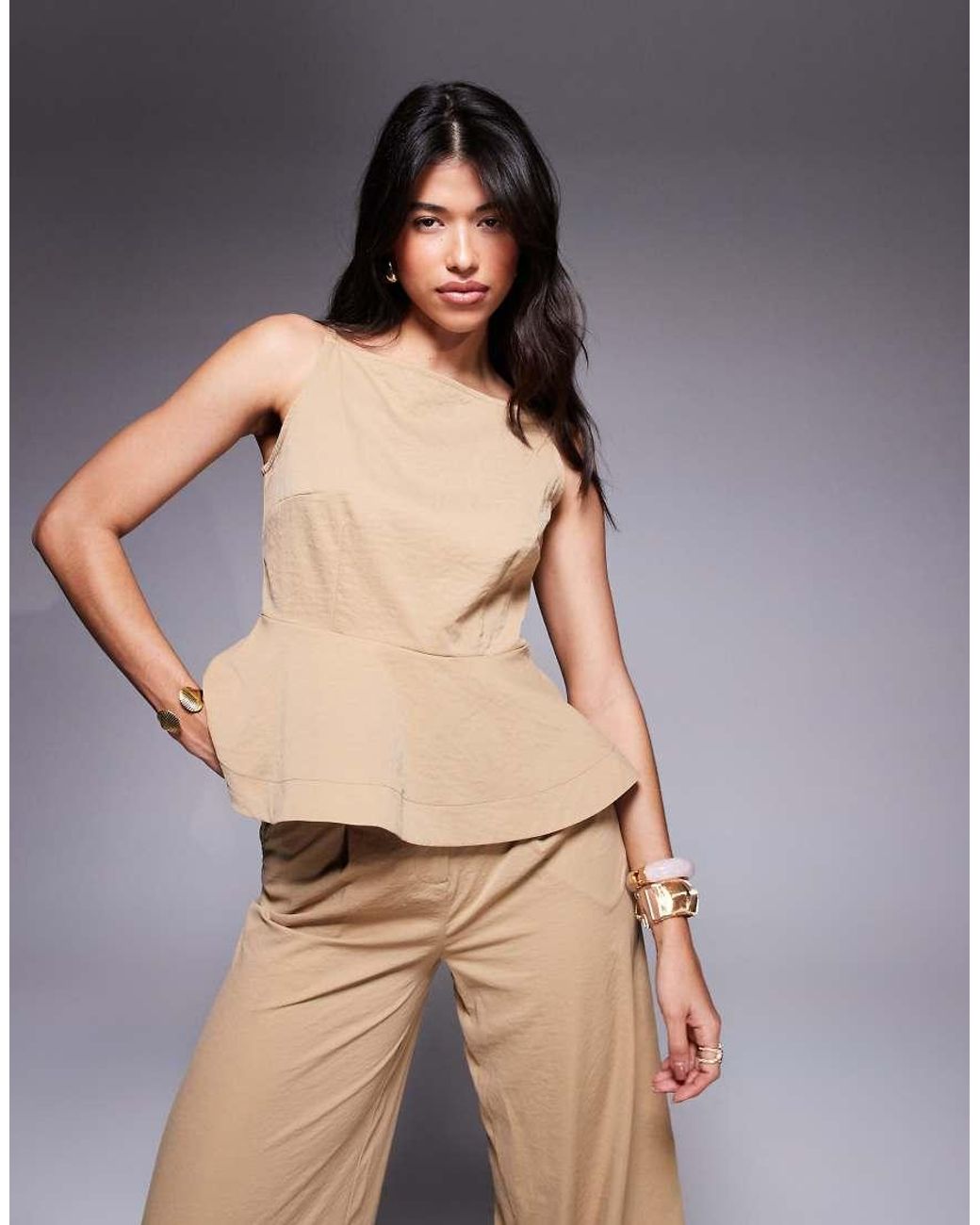 ASOS Brown Tailored Peplum Cami Top Co-ord