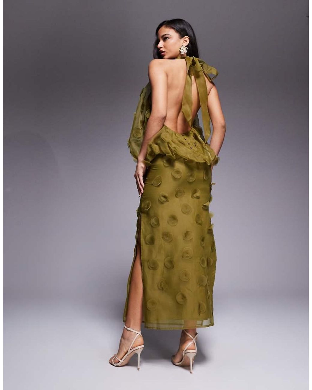 ASOS Multicolor High Neck Organza Halter Maxi Dress