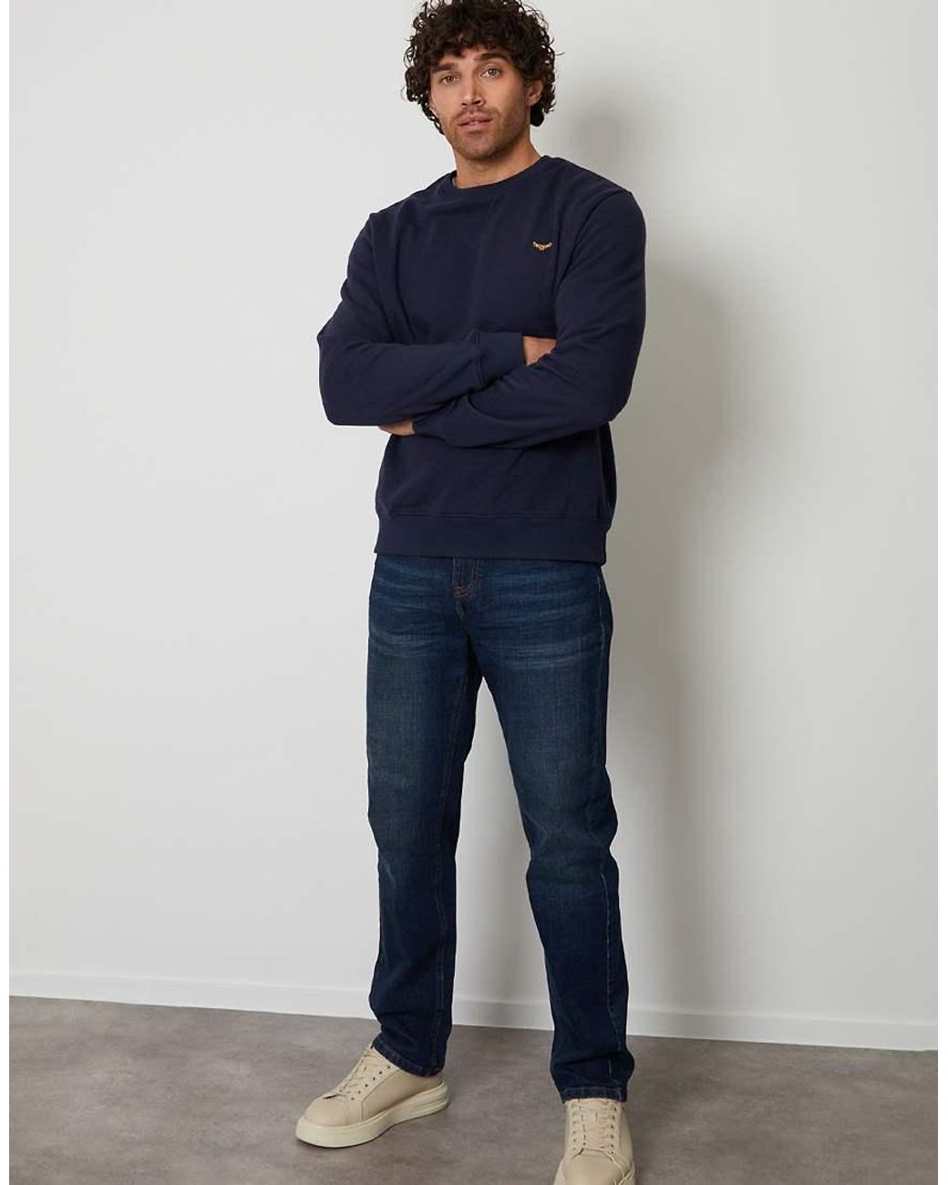 Threadbare Blue Cotton Blend Crew Neck Sweatshirt for men