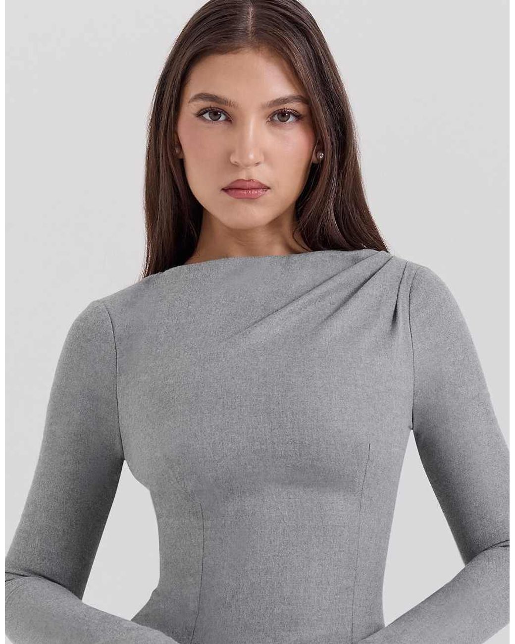 House Of Cb Gray Angelique A-Line Long Sleeve Mini Dress