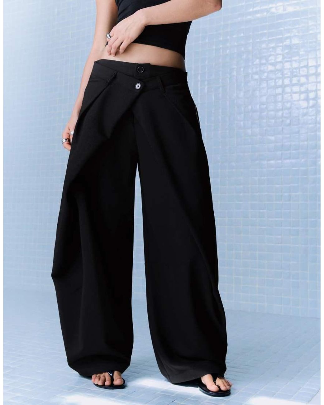 Bershka Gray Barrel Trousers With Pleats