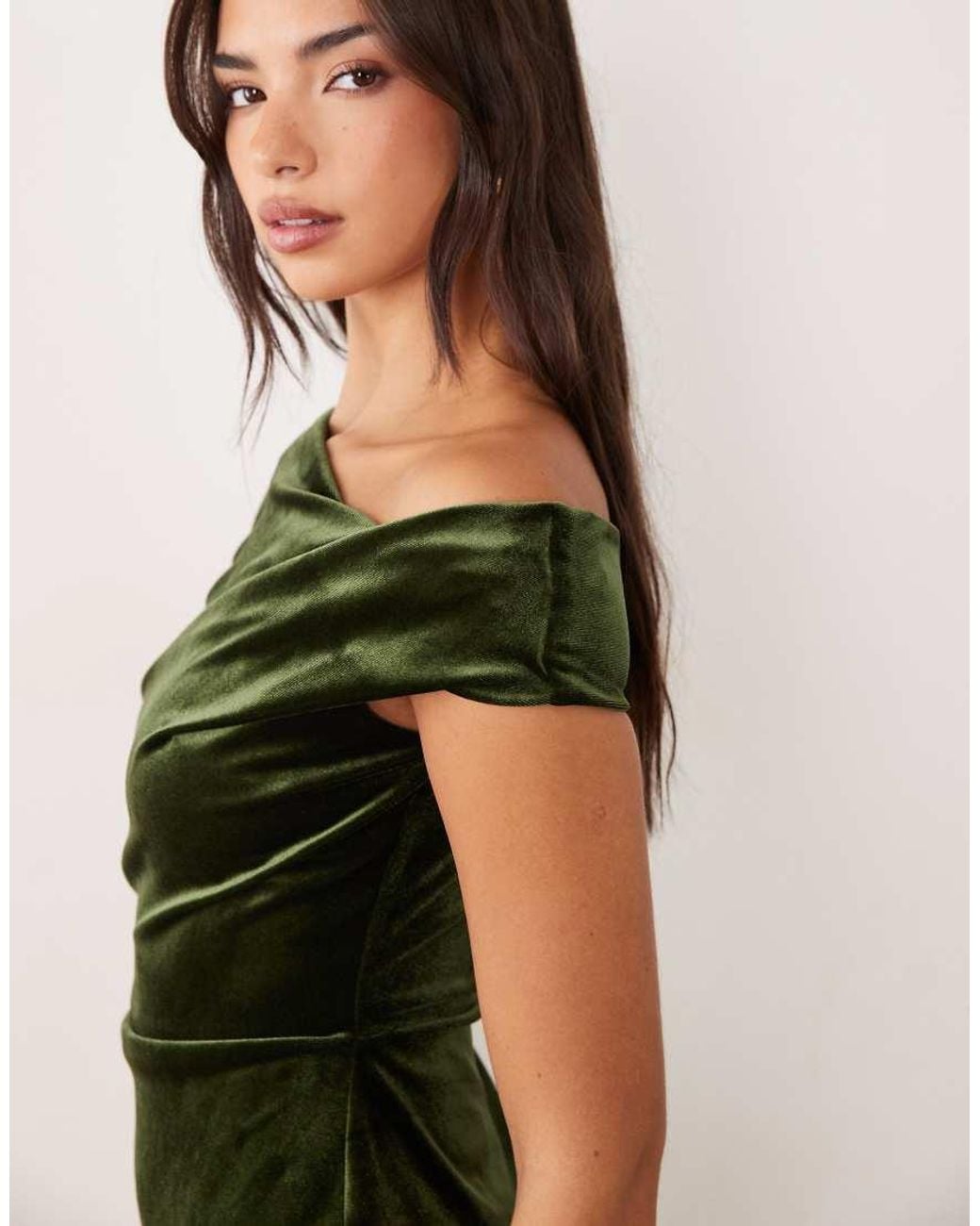 ASOS Green Off The Shoulder Velvet Drape Mini Dress