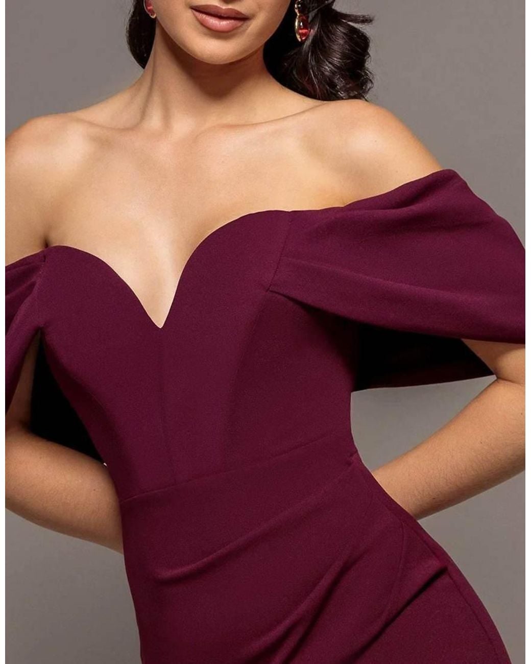Goddiva Red Off The Shoulder Draped Sleeve Maxi Dress