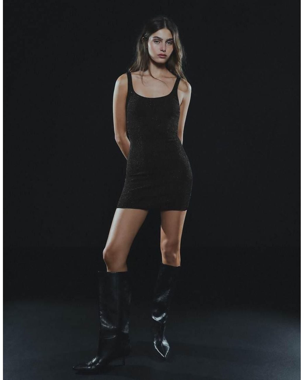 Bershka Black Metallic Thread Strappy Mini Dress