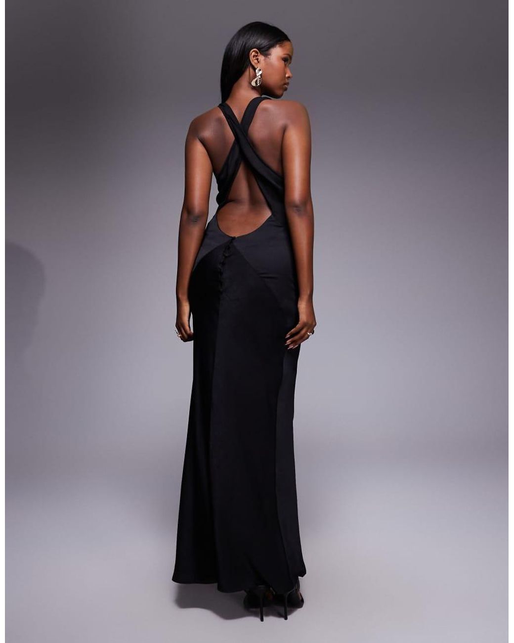 ASOS Blue Satin Chiffon Mix Panelled Bias Maxi Dress With Wrap Back Detail