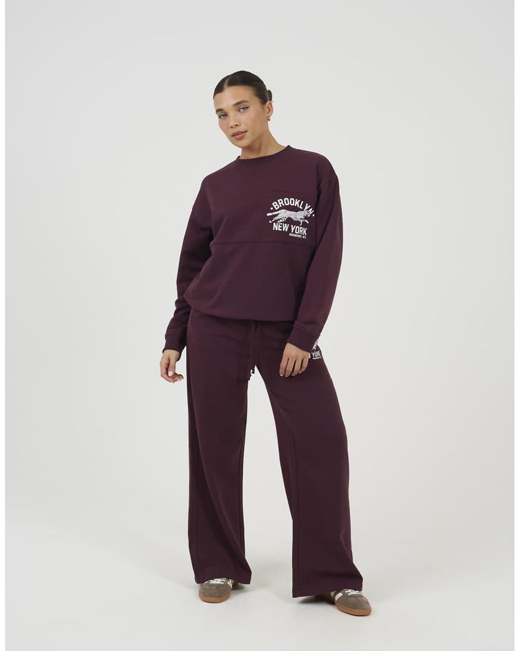 Brave Soul Purple Contrast Stripe Panel Crew Neck Sweatshirt