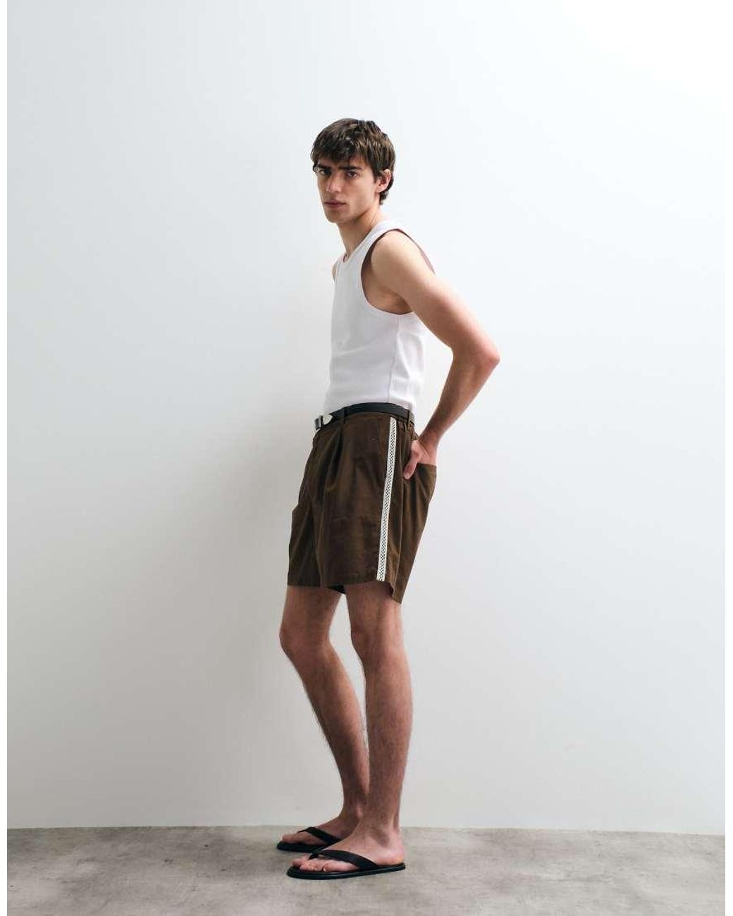 ASOS COLLECTIVE White Cotton Woven Trim Shorts With Linen for men
