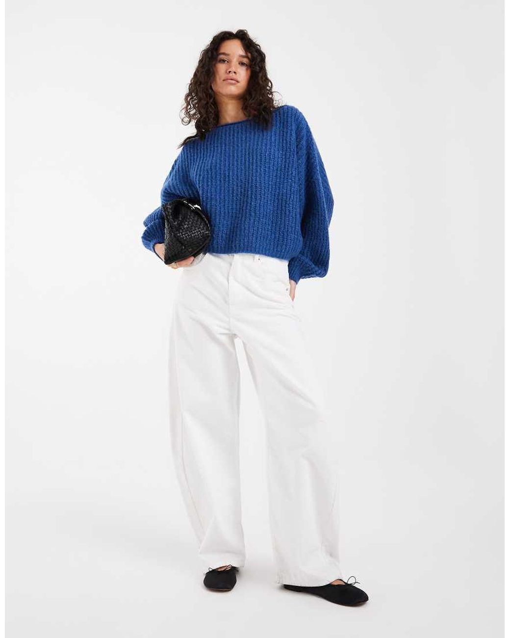 ASOS Blue Knitted Slouchy Off Shoulder Jumper