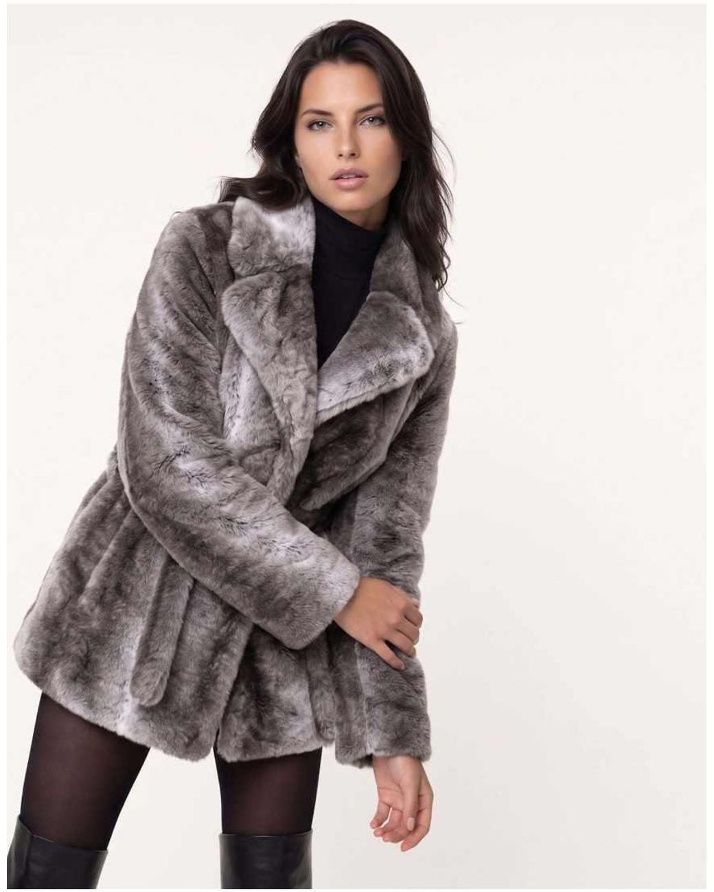 Harry Brown Gray Sabine Belted Fur Coat
