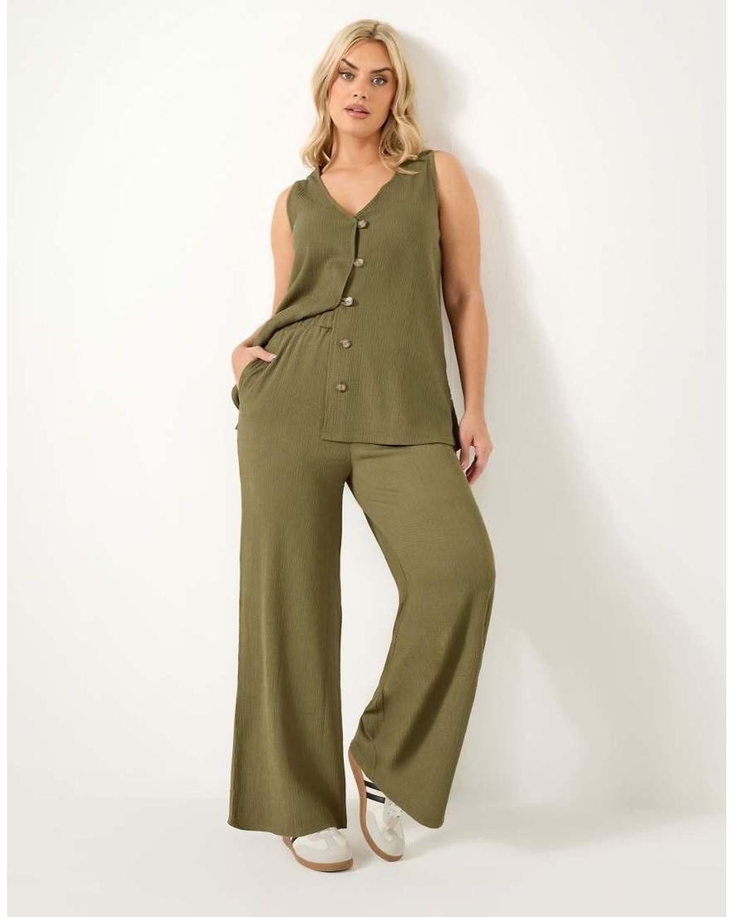 Yours Clothing Green Elasticated Waist Textured Trousers