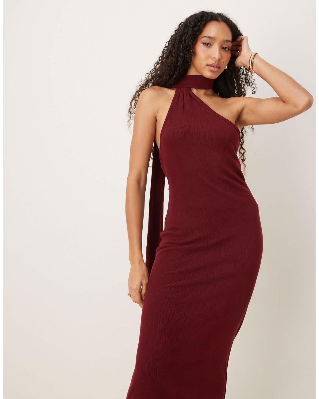 open lace back dress Flowing Elegance Satin One Shoulder Scarf Maxi Dress – roschic