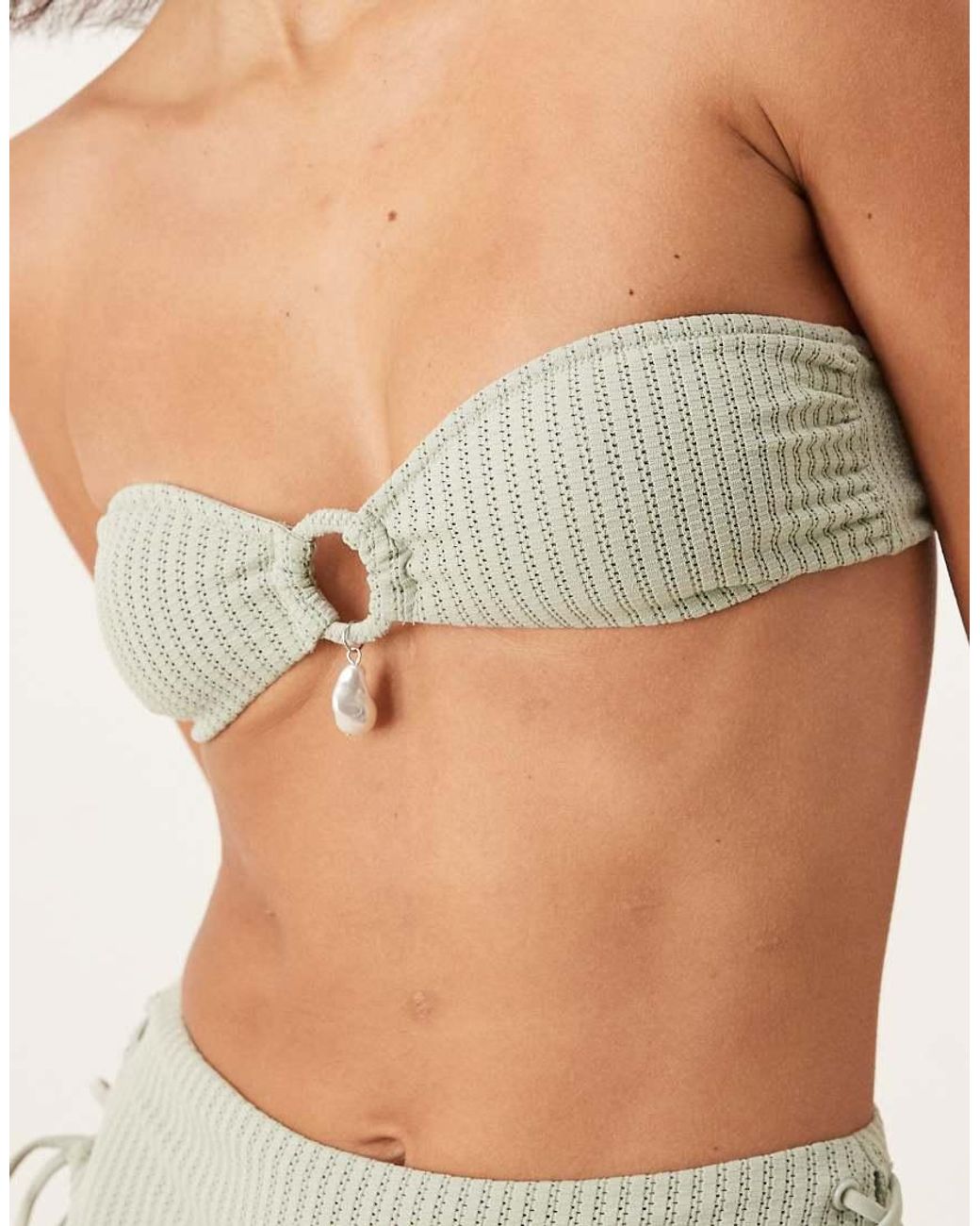 ASOS Brown Kai Textured Bandeau Bikini Top With Pearl Trim