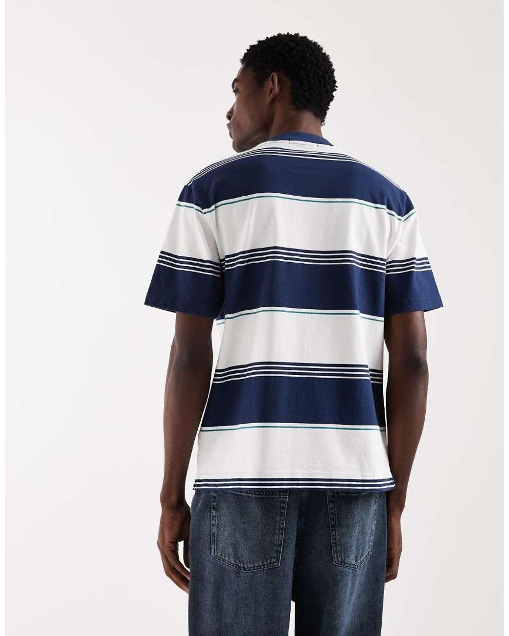 Fred Perry Blue Heavyweight Striped Logo T-shirt for men