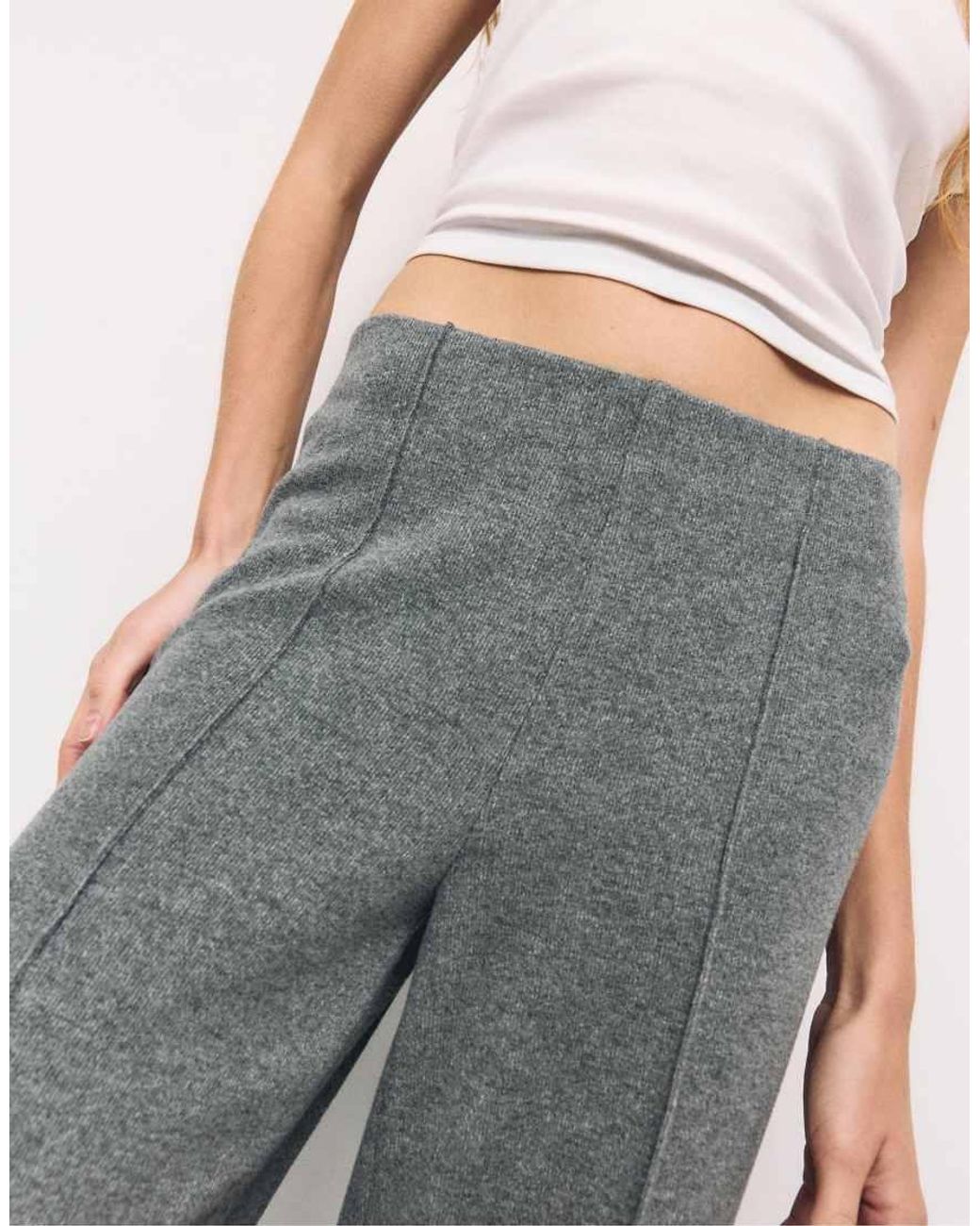 Stradivarius Gray Knit Trousers With Seam Detail
