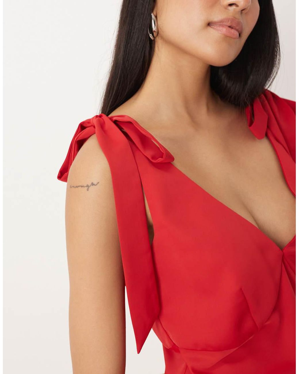 Pretty Lavish Red Piper Bow Shoulder Maxi Dress