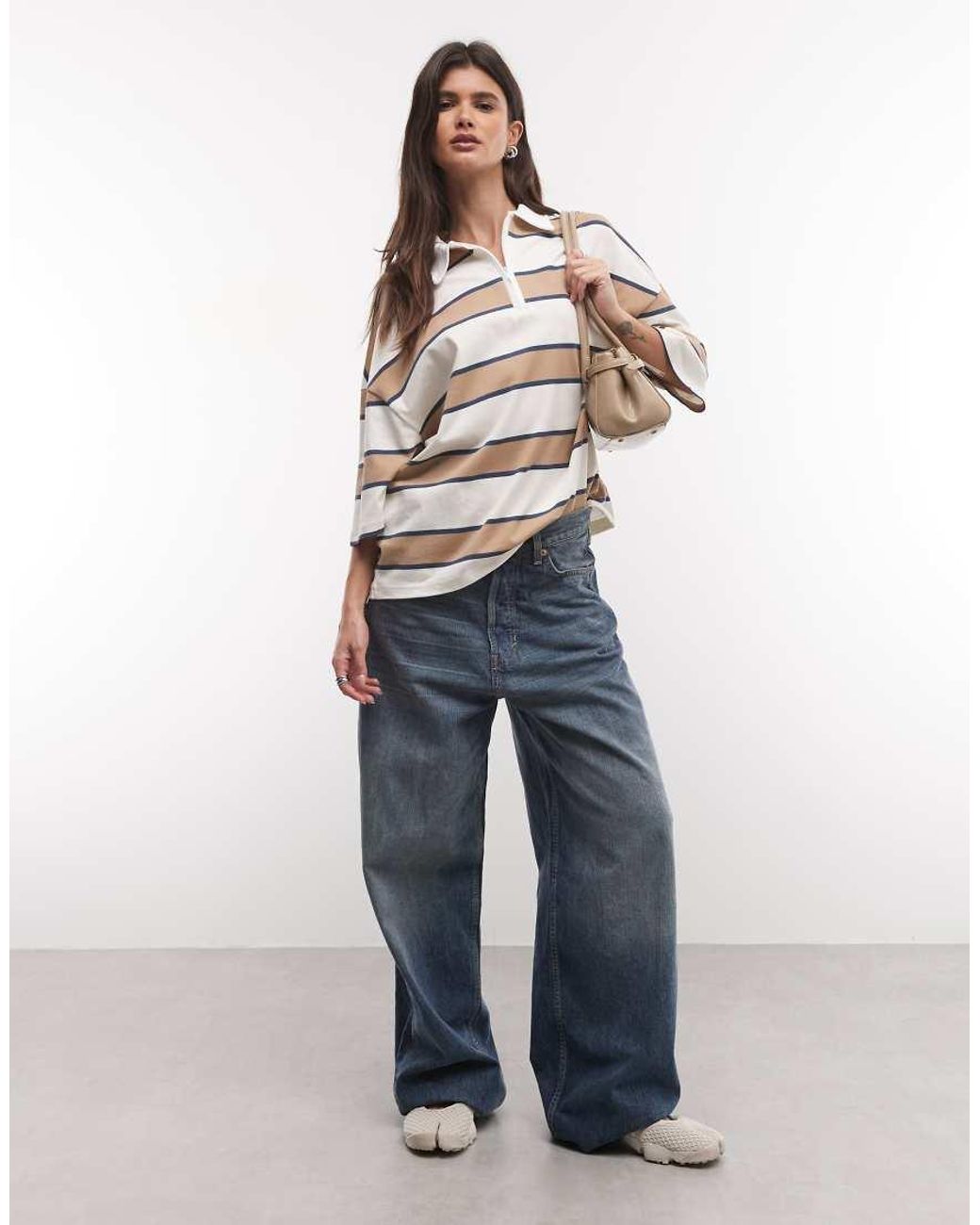Nike Natural Boxy Striped Polo Top