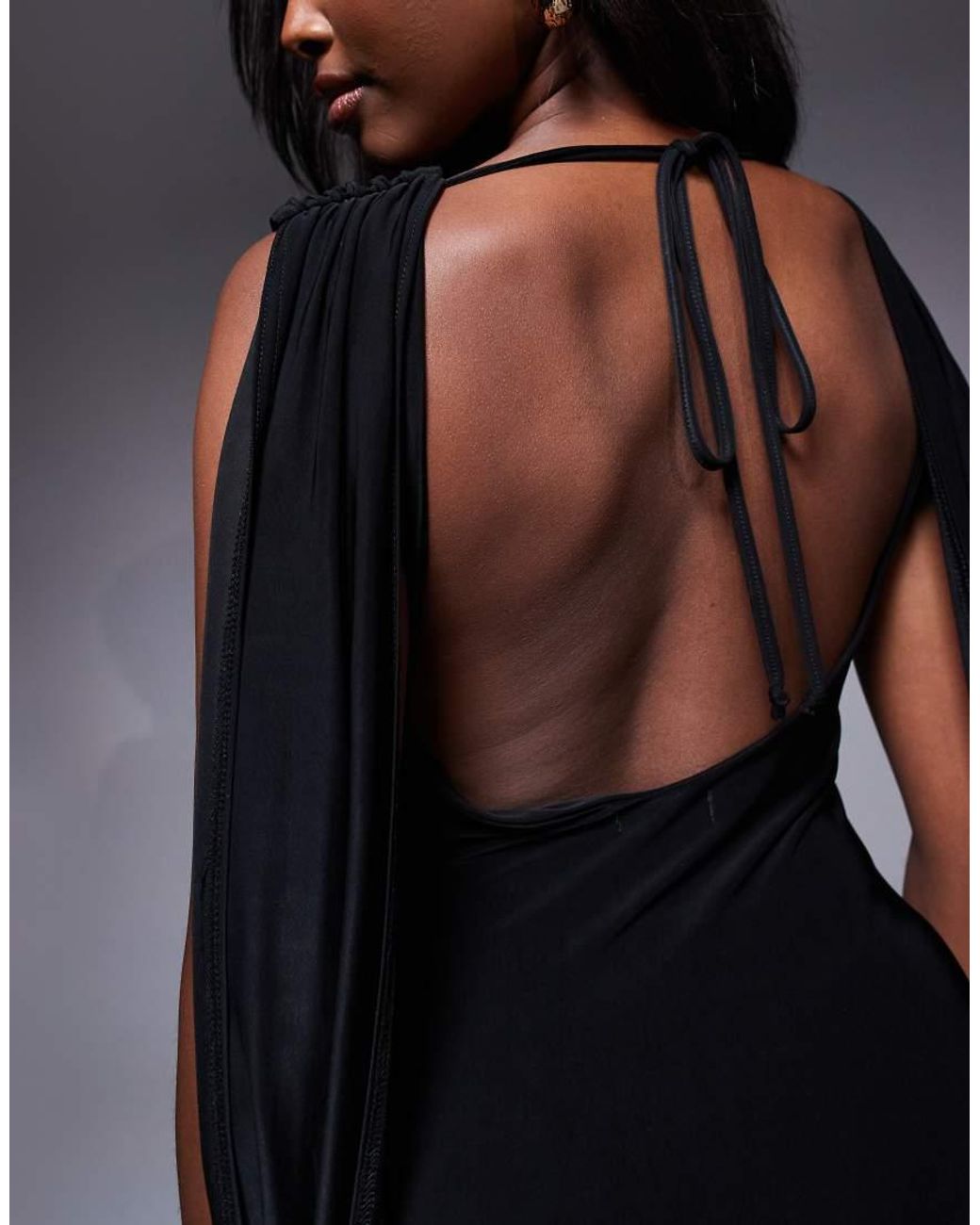 sachin and babi light blue dress Fashionkilla Double Sculpted Slinky High Neck Open Back Scarf Detail Maxi  Dress in Black
