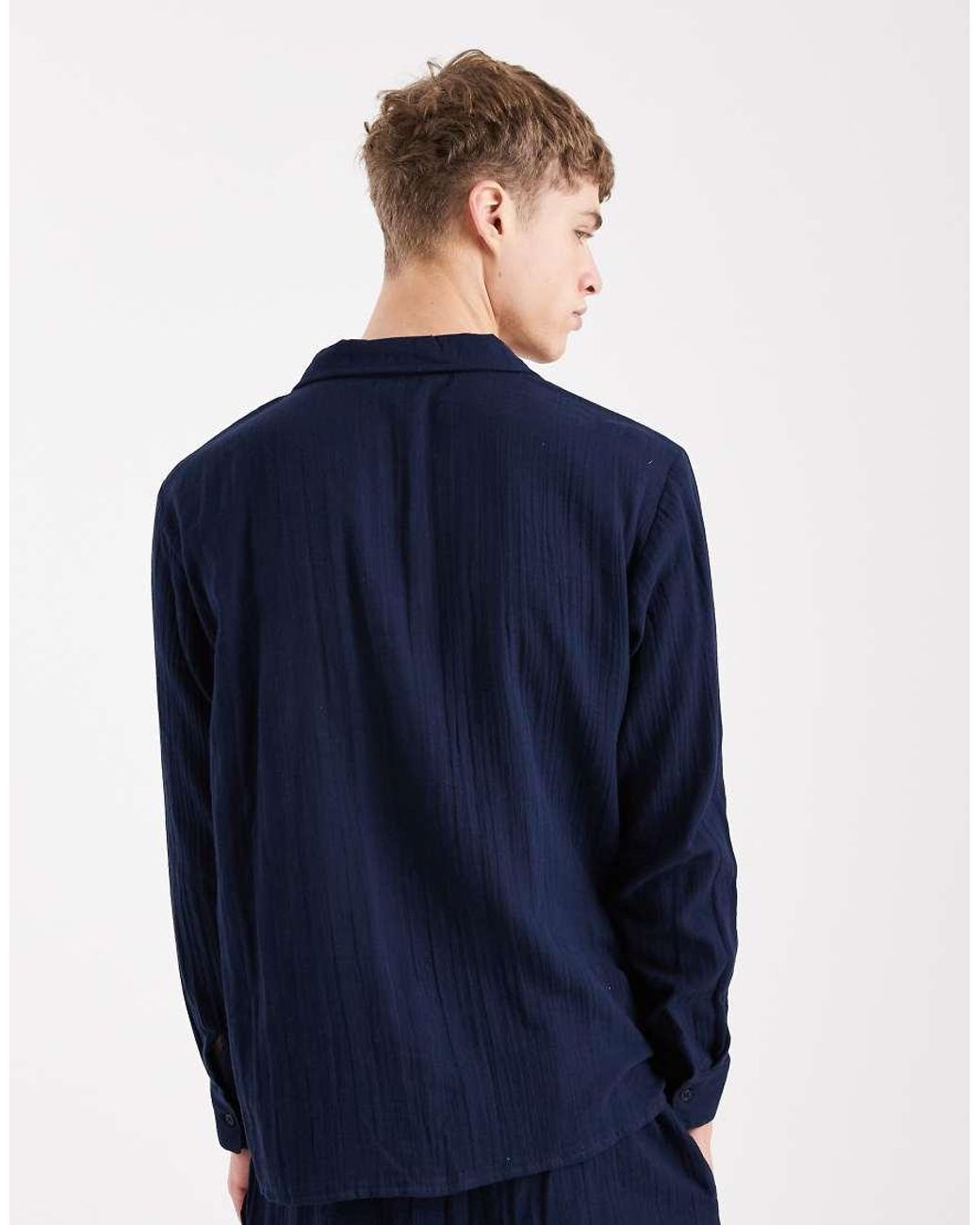 Sol Beach Blue Waffle Knit Long Sleeve Beach Shirt for men