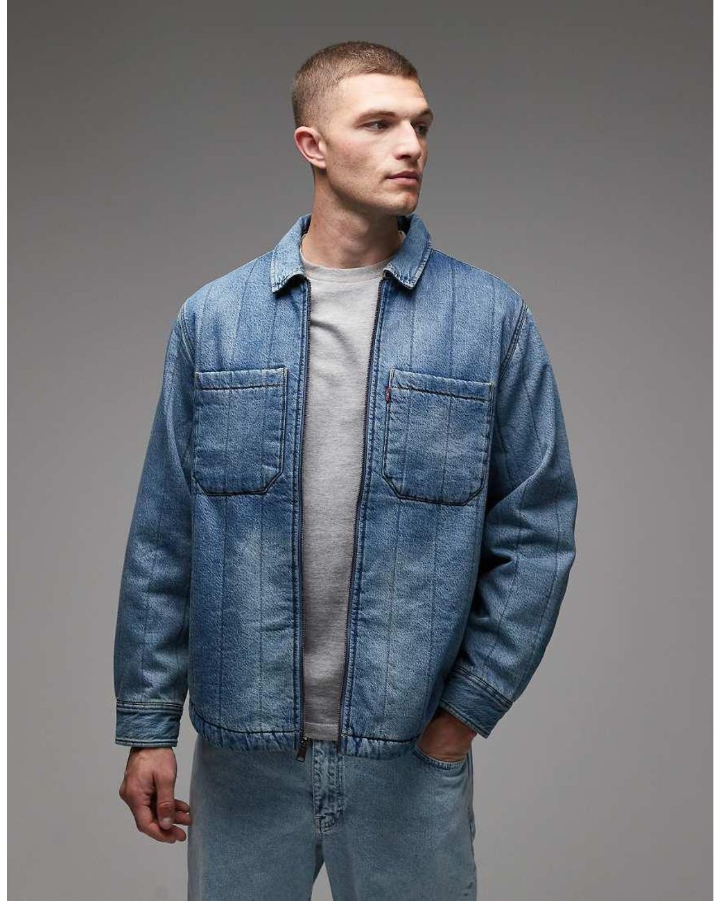 Levi's Blue Kyren Quilted Zip Front Denim Overshirt Jacket for men