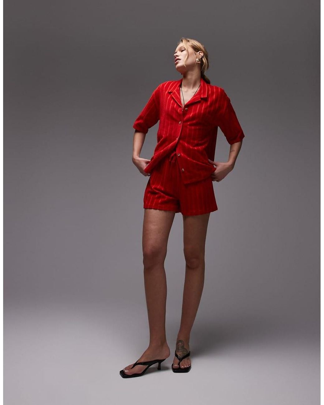 TOPSHOP Red Terrycloth Boxy Shirt