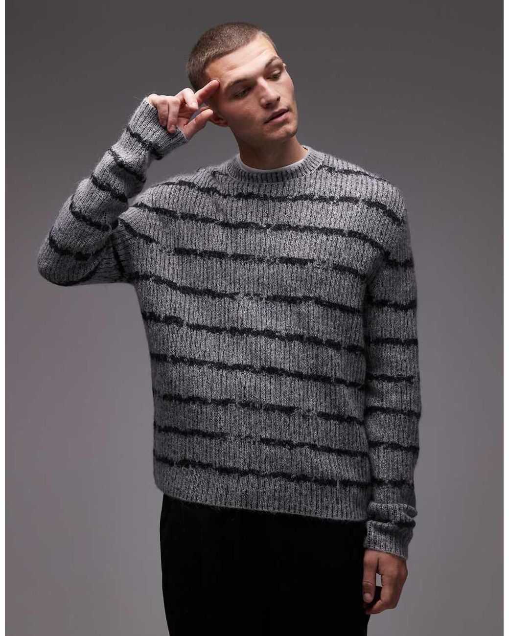 AllSaints Gray Dissolved Stripe Jumper for men