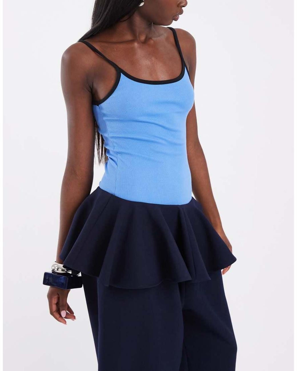 ASOS Blue Tailored Low Waist Skirted Trousers