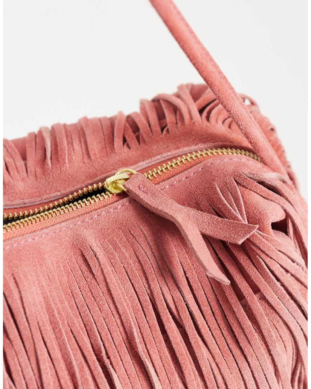 ASOS Red Suede Fringe Clutch Bag With Detachable Shoulder Strap