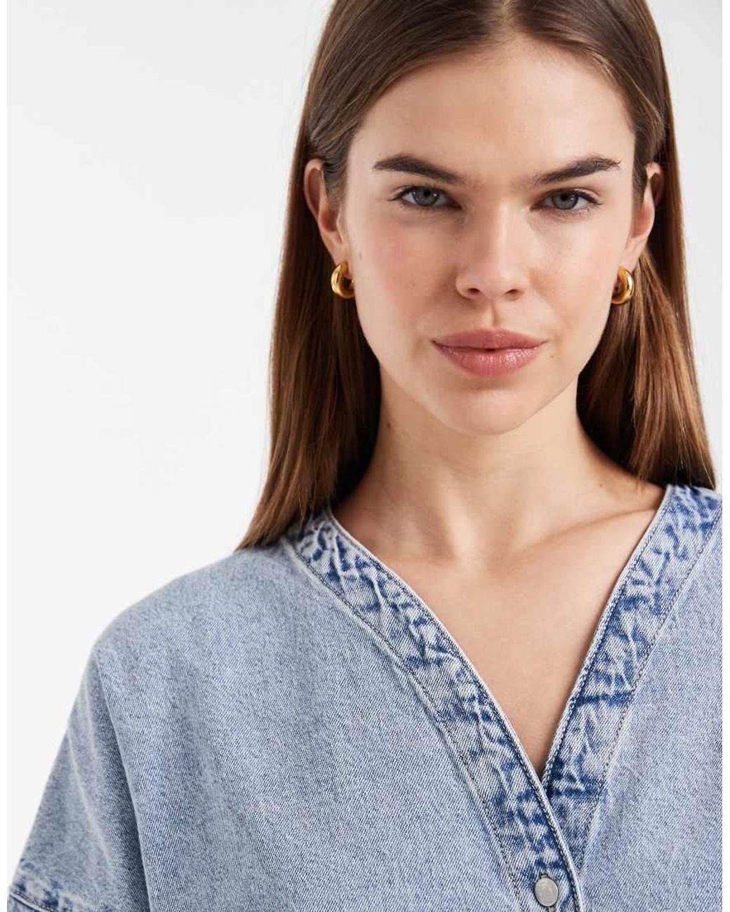 Vero Moda Blue Half Sleeve Oversized Fit Denim Top