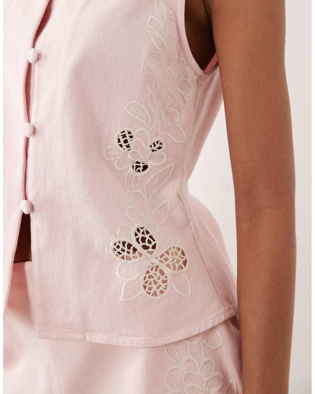 ASOS Natural Denim Sleeveless Top With Cutwork Detail
