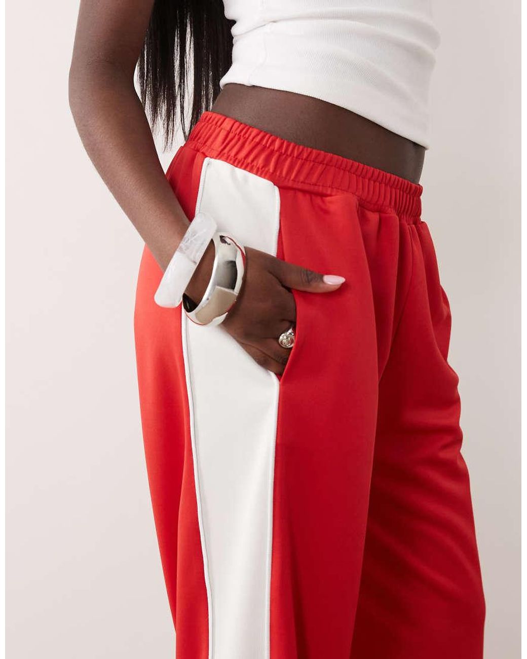 ASOS Red Piping Detail Wide Leg Tricot Trouser
