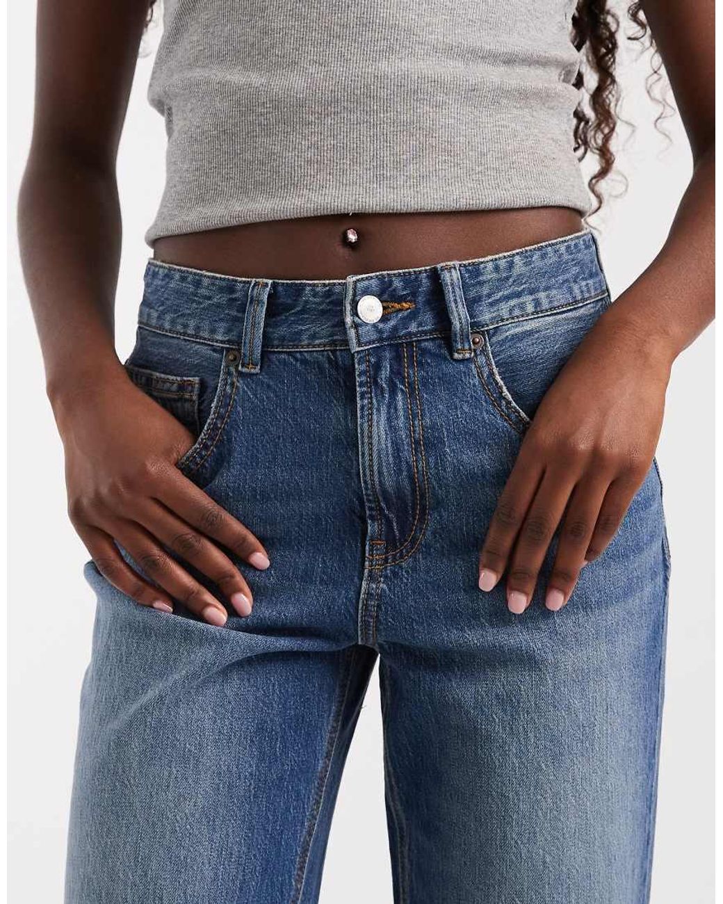 Vero Moda Blue Coline Mid Rise Straight Leg Jeans With Fold Up