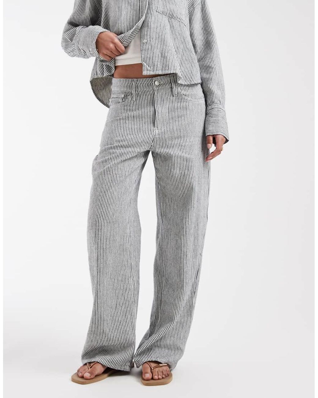 Gap White Co-ord Striped Linen Mix Trouser