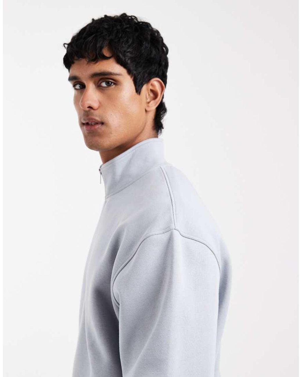 ASOS Gray Essentials Oversized Quarter Zip for men