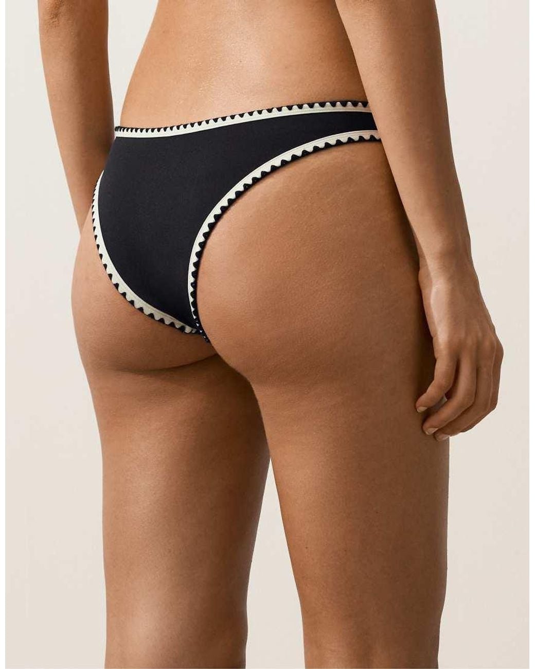 Oysho Natural Contrast Stitch U-cut Medium-coverage Bikini Briefs