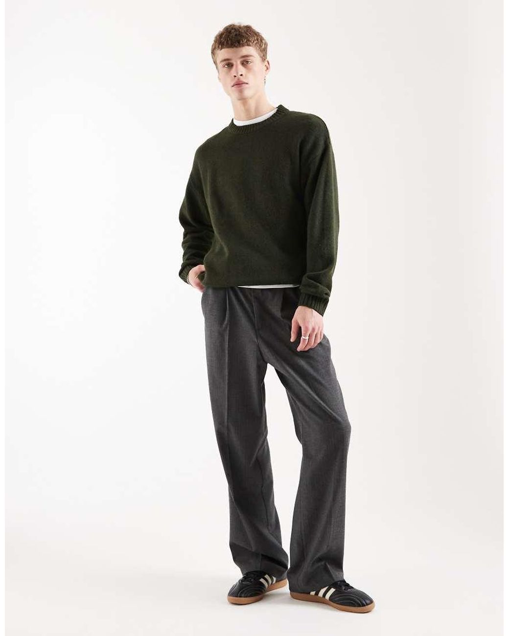 Jack & Jones Black Oversized Fluffy Crew Neck Jumper for men