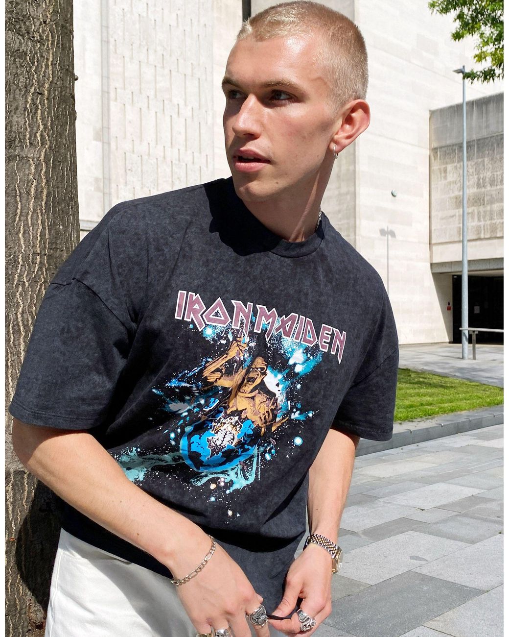 ASOS Iron Maiden Oversized T-shirt With Acid Wash in Black for Men | Lyst