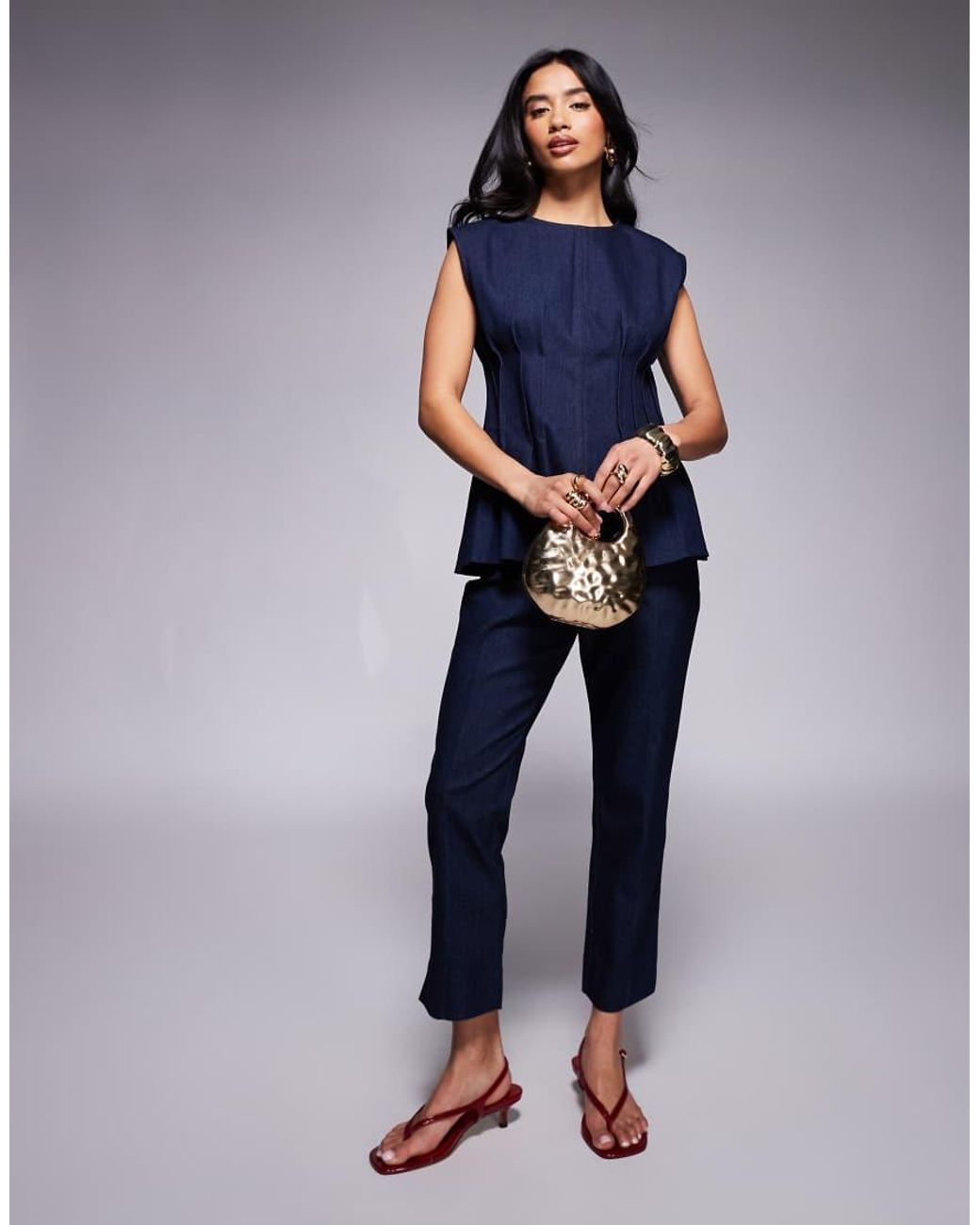 River Island Blue Pintuck Denim Poplin Top Co-ord