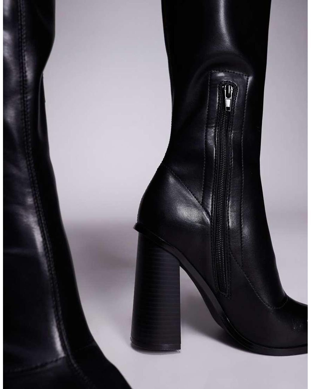 Forever New Black Block Heel Knee High Boots
